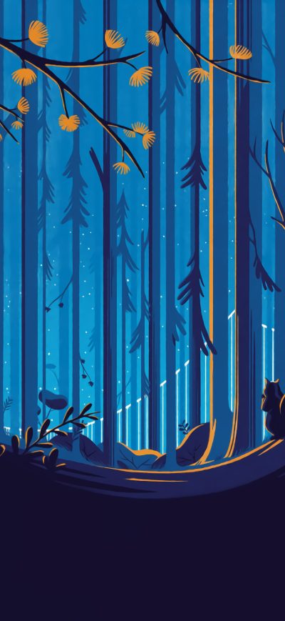 Fond d'écran iPhone Squirrel Illustration Artwork Forest Trees Blue Sky