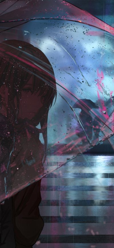 Fond d'écran iPhone Anime Girl In Rain With Umbrella 4k