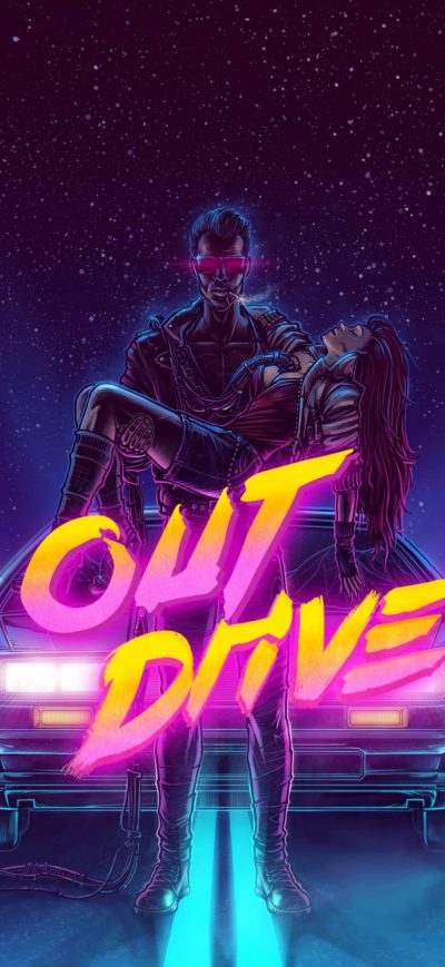 Fond d'écran iPhone DeLorean 1980 Outrun Artwork