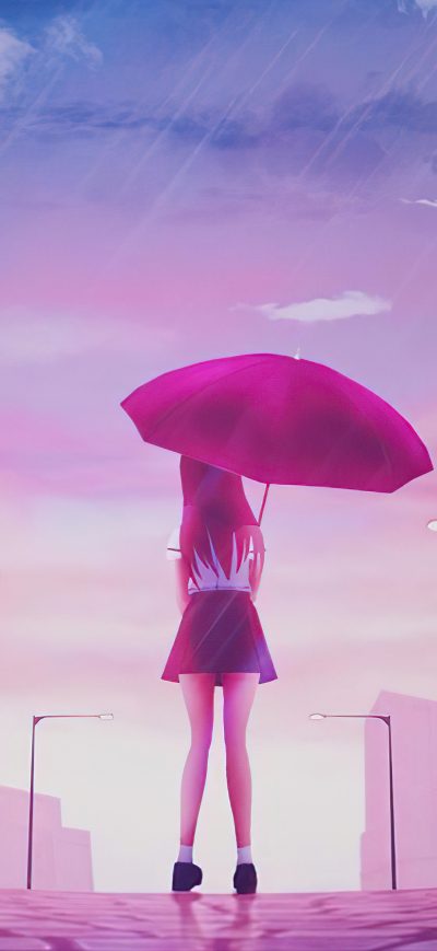 Fond d'écran iPhone Girl Umbrella Rain 4k