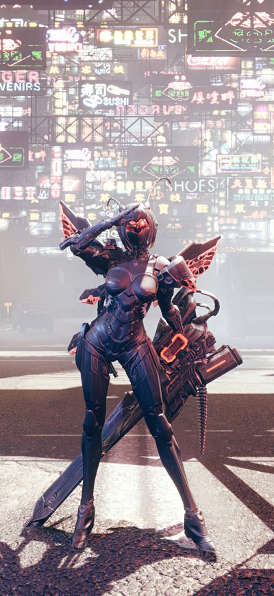 Fond d'écran iPhone Cyberpunk Girl With Gaint Gun