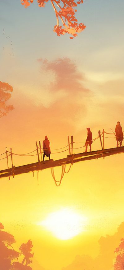 Fond d'écran iPhone Sunset On The Wooden Bridge People Standing