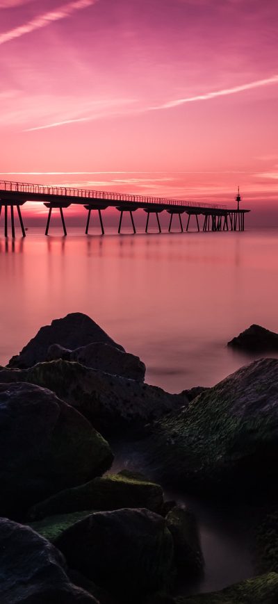 Fond d'écran iPhone Bridge Rocks Sky Long Exposure
