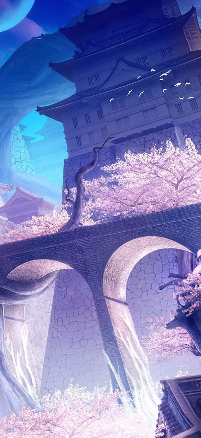 Fond d'écran iPhone Sakura Castle 4k