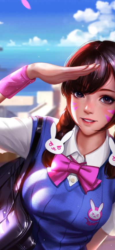 Fond d'écran iPhone Dva Overwatch School Uniform Art