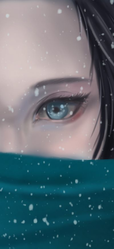 Fond d'écran iPhone Blue Eyes Snowfall Anime Girl