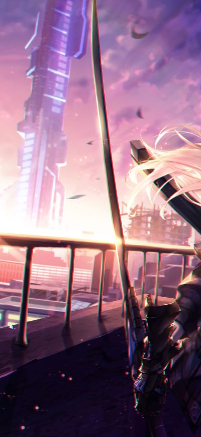 Fond d'écran iPhone Anime Girl White Hairs Green Eyes 5k