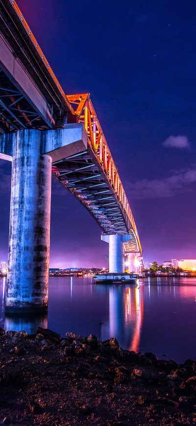 Fond d'écran iPhone Bridge Under Water City Lights Colorful 5k