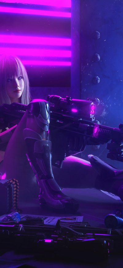 Fond d'écran iPhone Cyberpunk Sniper Girl