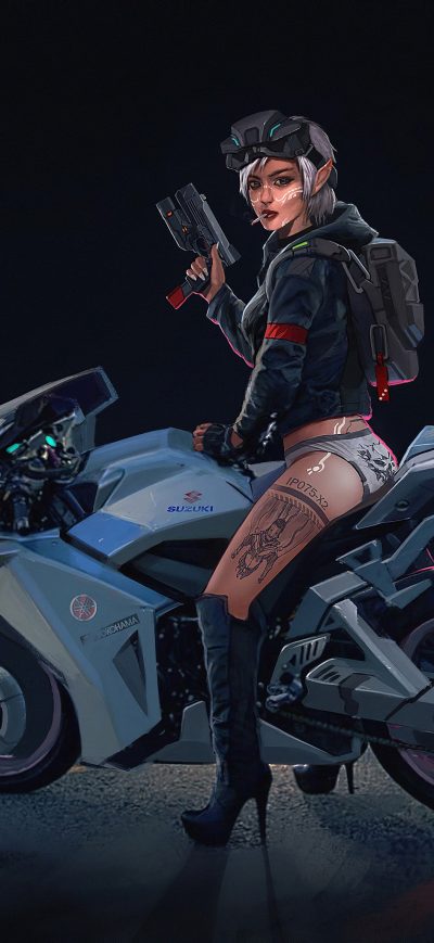 Fond d'écran iPhone Cyberpunk Girl Bike4k