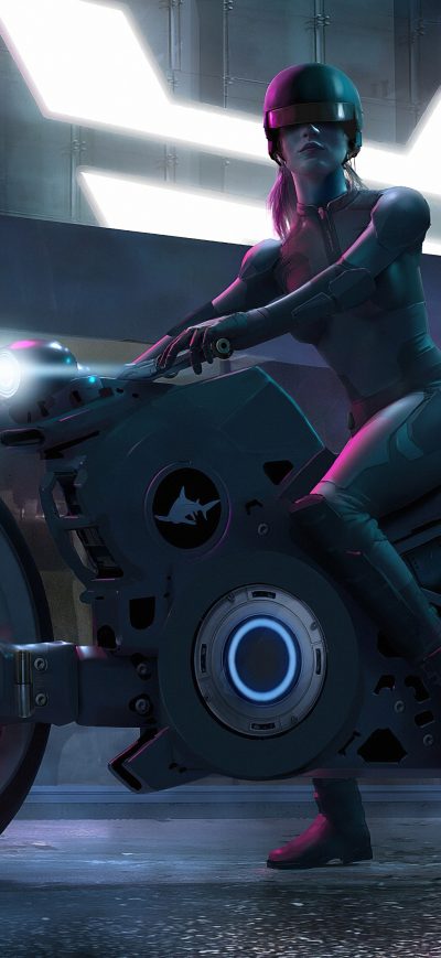 Fond d'écran iPhone Scifi Biker Girl 4k