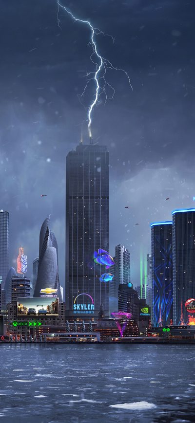 Fond d'écran iPhone Lightning Striking On Building 4k