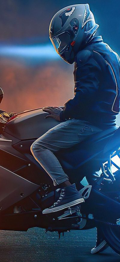 Fond d'écran iPhone Biker On Road Lights 4k