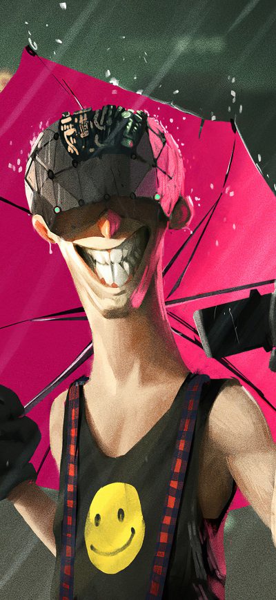 Fond d'écran iPhone Cyberpunk Man Smile Gun