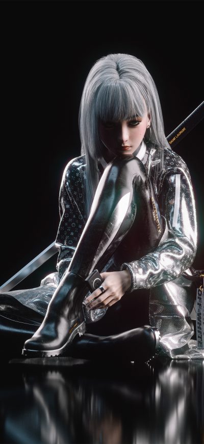 Fond d'écran iPhone White Hair Asian Assassin Girl 4k