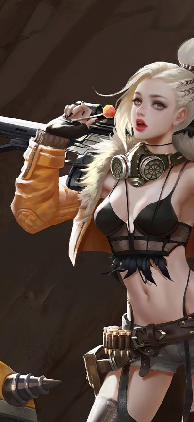 Fond d'écran iPhone Blonde Girl With Gun 4k