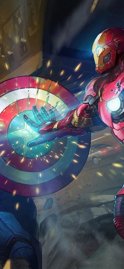 Fond d'écran iPhone Captain America Iron Man 4k Art