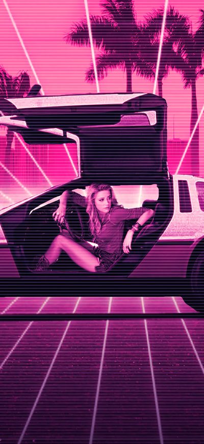 Fond d'écran iPhone Delorean Retrowave Amber Heard