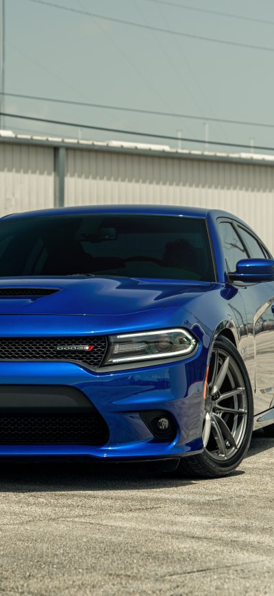 Fond d'écran iPhone Velgen Blue Dodge Charger Dirty South 8k