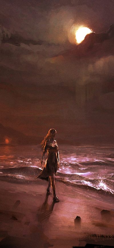 Fond d'écran iPhone Dark Night Beach Fire Digital Comic Art
