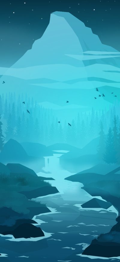 Fond d'écran iPhone Blue Forest Minimal 4k