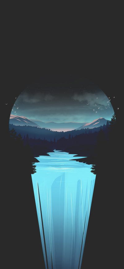 Fond d'écran iPhone Forest Landscape Waterfall Minimal 5k
