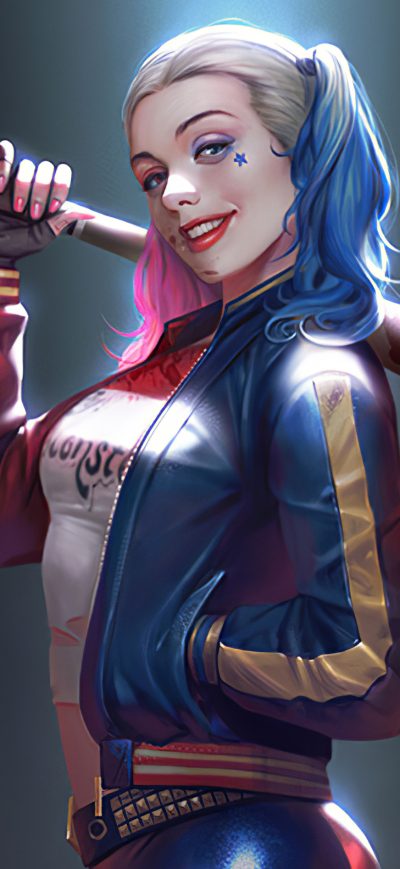 Fond d'écran Harley Quinn Fanart Smiling 4k sur iPhone