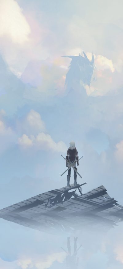 Fond d'écran iPhone Dragon Behind The Clouds Warrior With Sword