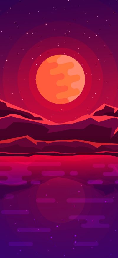 Fond d'écran iPhone Moon Rays Red Space Sky Abstract Mountains