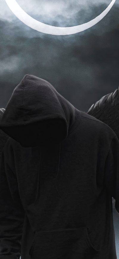 Fond d'écran iPhone Black Hoodie Boy Angel 4k