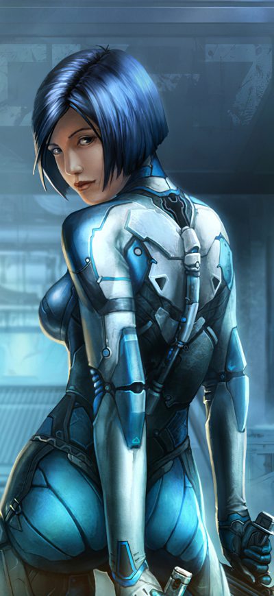 Fond d'écran iPhone Blue Cyberpunk Cyborg Girl