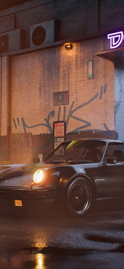 Fond d'écran iPhone Cyberpunk Porsche Samurai 5k