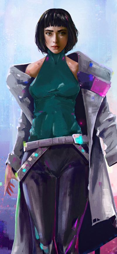 Fond d'écran iPhone Cyberpunk Short Hair Girl 4k