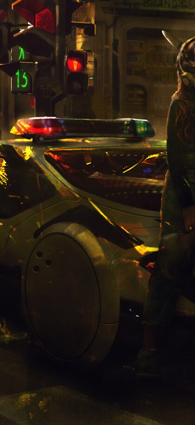 Fond d'écran iPhone Cyberpunk Police Girl 4k