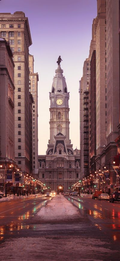 Fond d'écran iPhone Philadelphia Streets Tall Buildings Road Snow