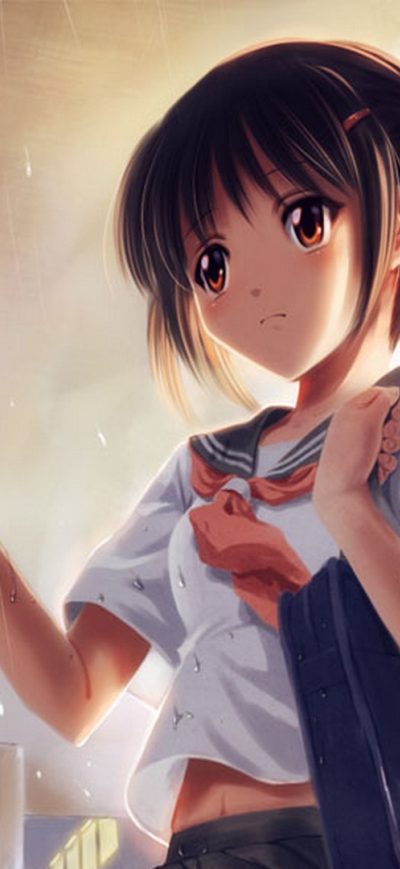 Fond d'écran iPhone Girl Students Rain Umbrella Art
