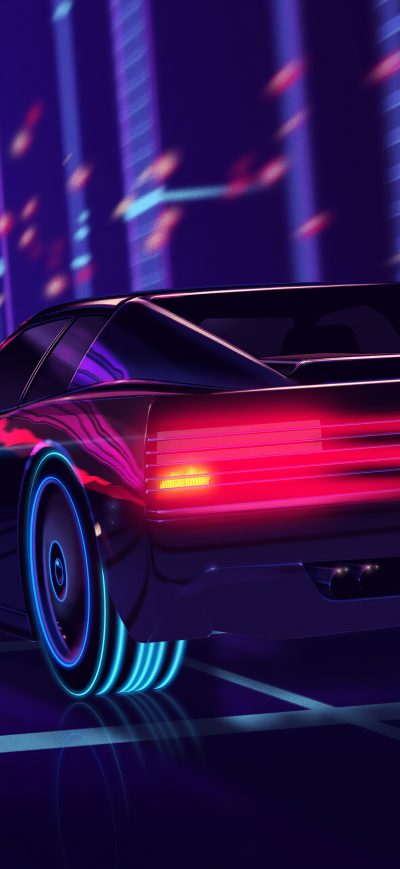 Fond d'écran iPhone Synthwave Ferrari Testarossa 4k