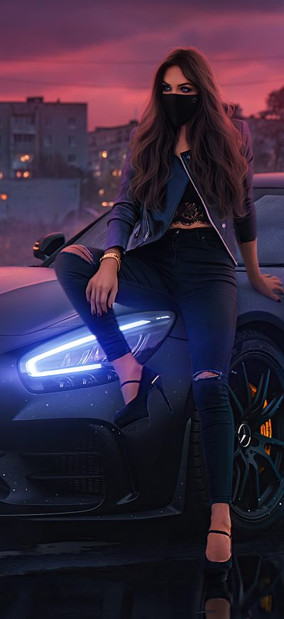 Fond d'écran iPhone Urban Girl Sitting On Mercedes Bonnet