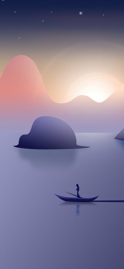 Fond d'écran iPhone Lake Boat Sunset 4k