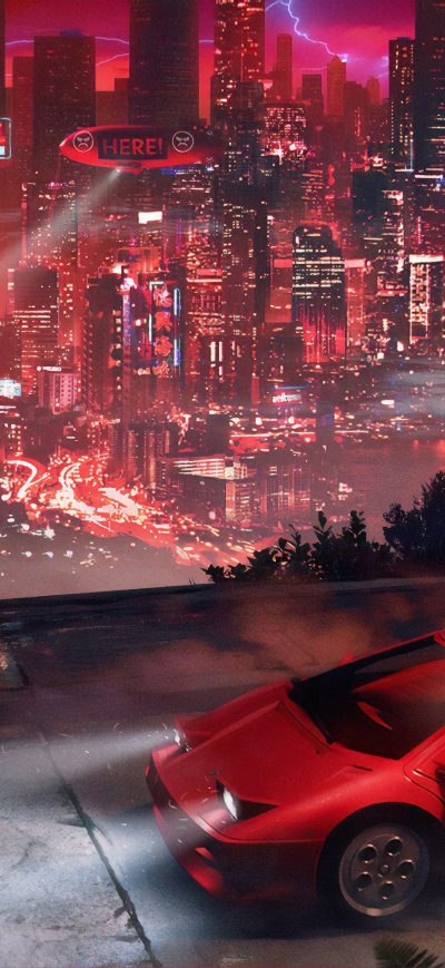 Fond d'écran iPhone Lamborghini City Cyberpunk 4k