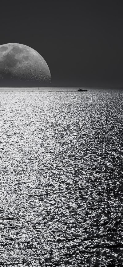 Fond d'écran iPhone Black And White Moon Ocean During Night Time