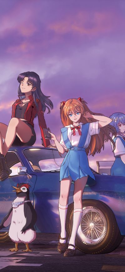 Fond d'écran iPhone Neon Genesis Evangelion Asuka Langley Soryu Katsuragi Misato Ayanami Rei 5k