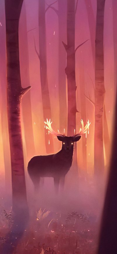 Fond d'écran iPhone Reindeer Magical Forest 4k