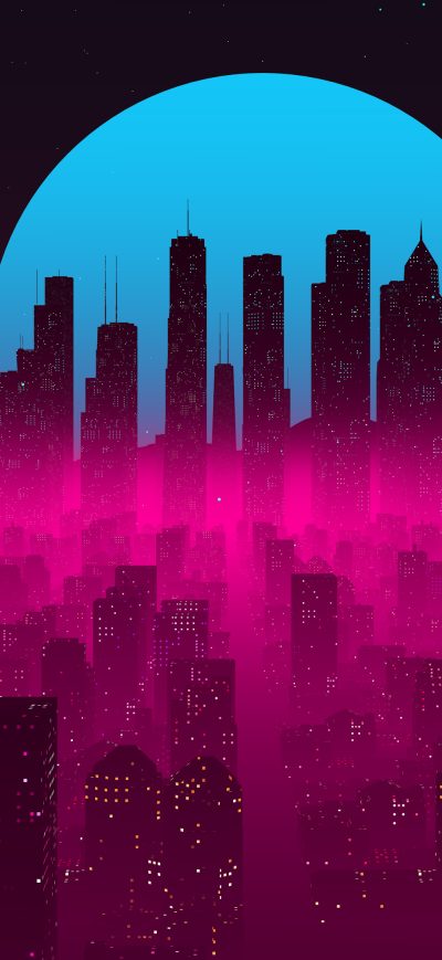 Fond d'écran iPhone Vapor Synthwave Retro City 4k