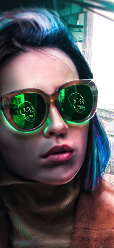 Fond d'écran iPhone Scifi Girl With Skull Glasses 4k
