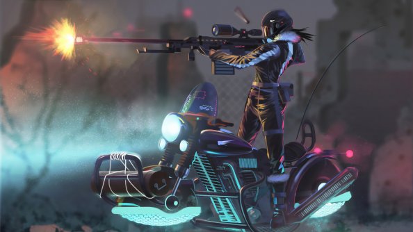Biker Girl With Guns