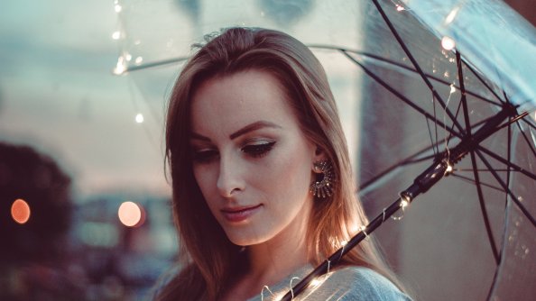 Women With Umbrella Lights 4k