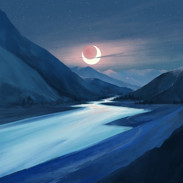 Lake Moon Night Illustration