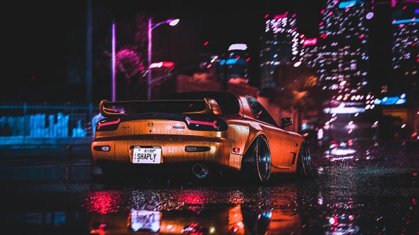 Mazda Rx7 City Night Lights 4k