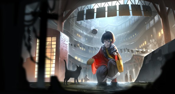 Anime Original Blue Eyes Short Hair Girls With Cat